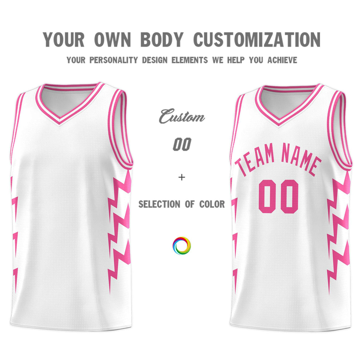 Custom White Side Lightning Pattern Sports Uniform Basketball Jersey