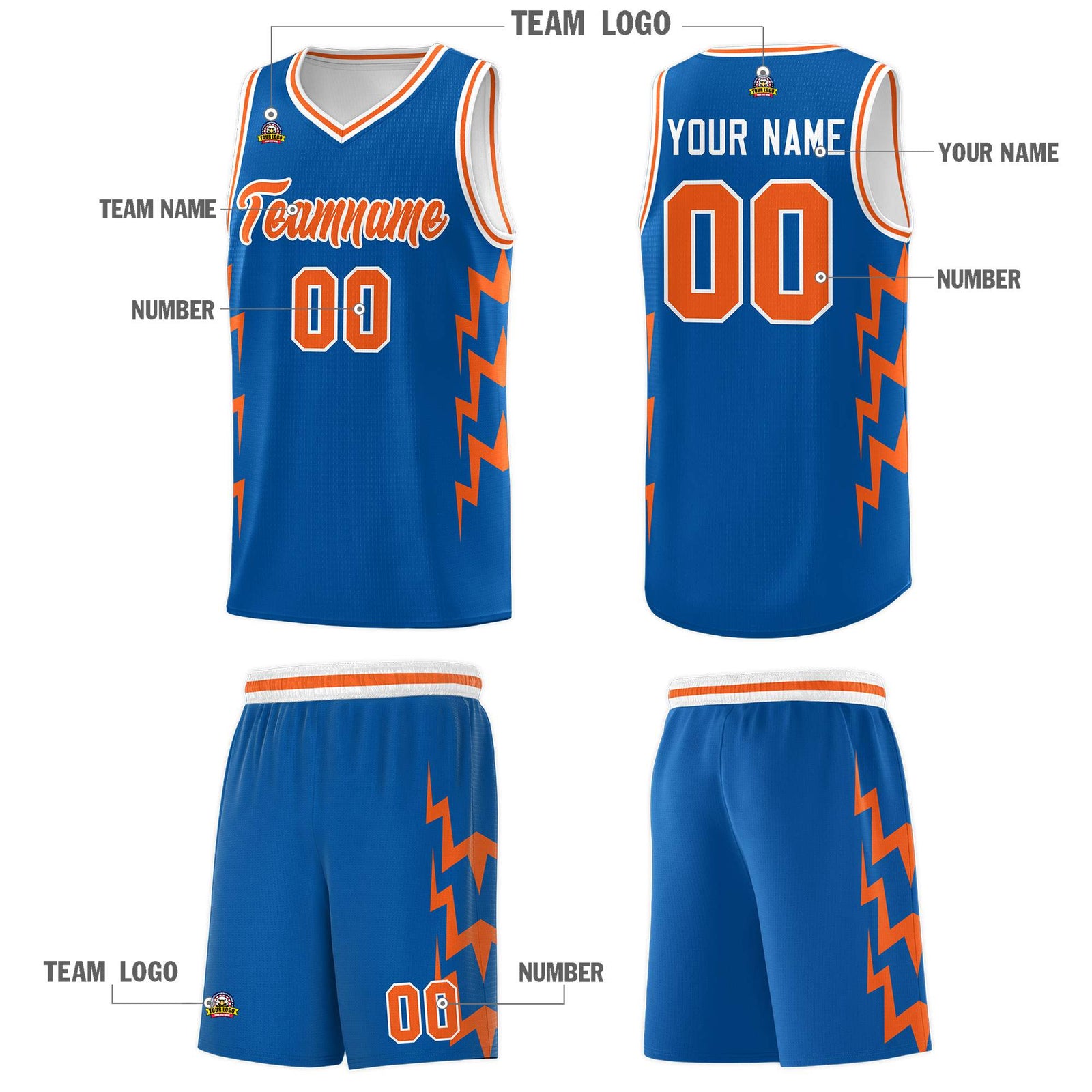 Custom Royal Side Lightning Pattern Sports Uniform Basketball Jersey