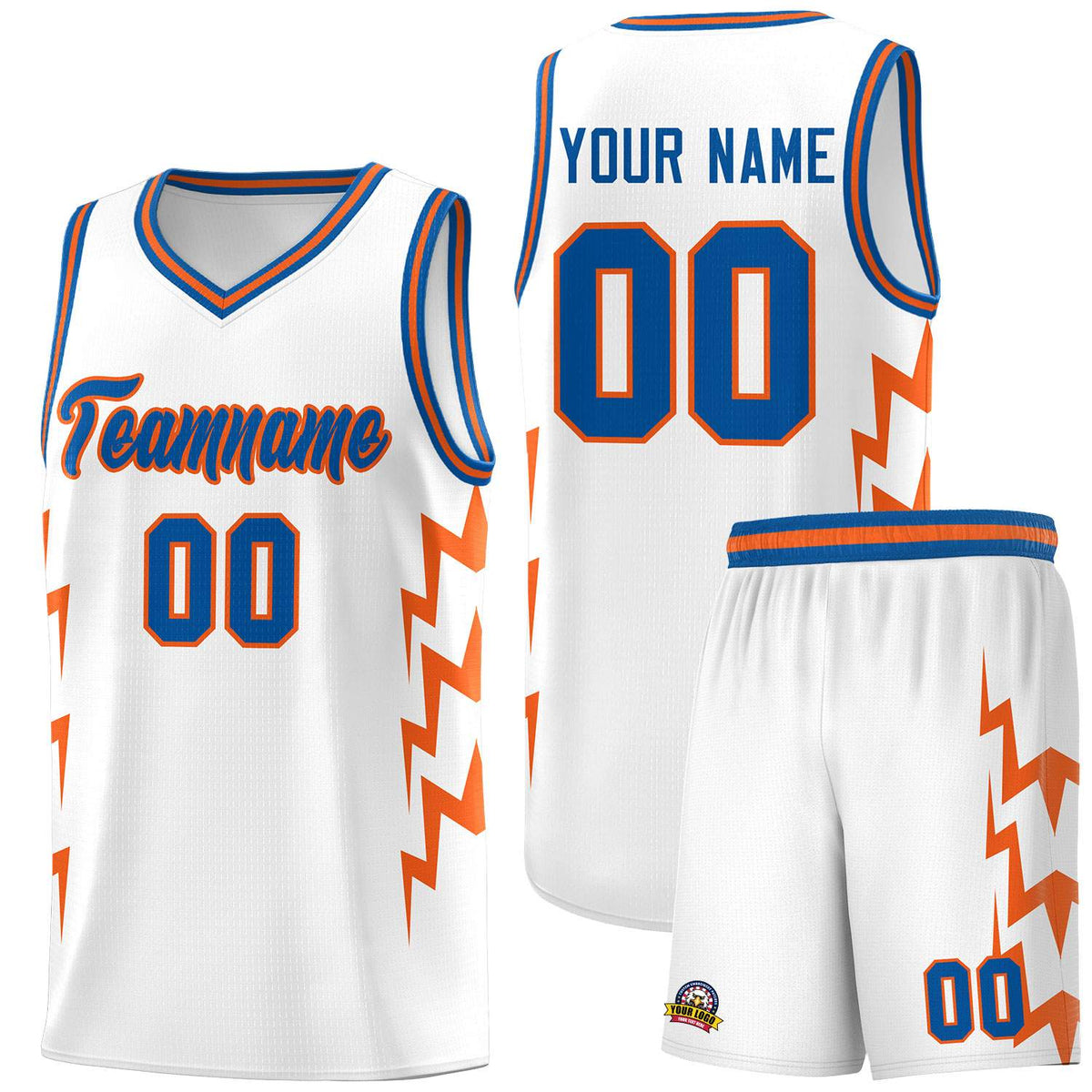 Custom White Side Lightning Pattern Sports Uniform Basketball Jersey