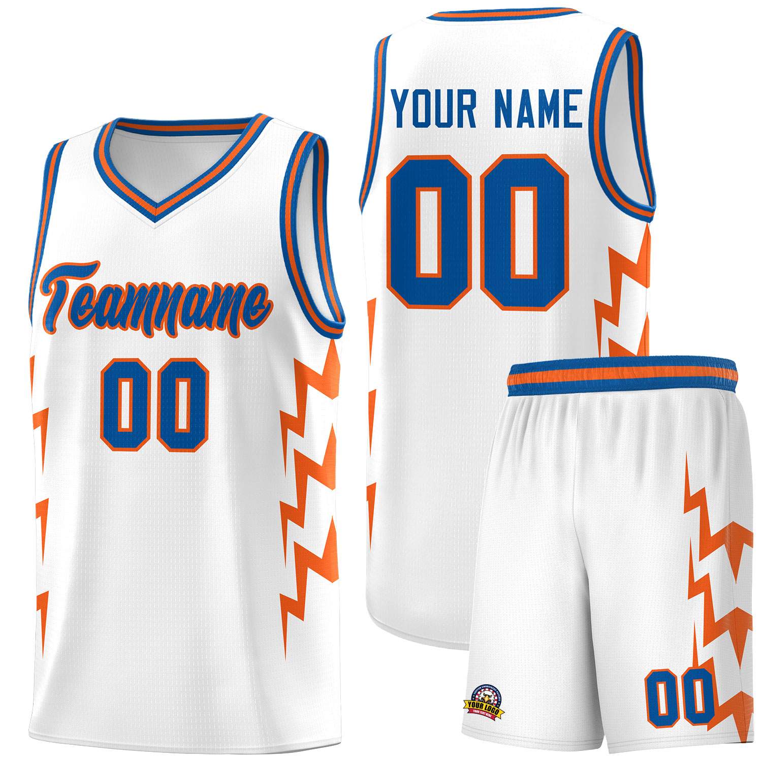 Custom White Side Lightning Pattern Sports Uniform Basketball Jersey