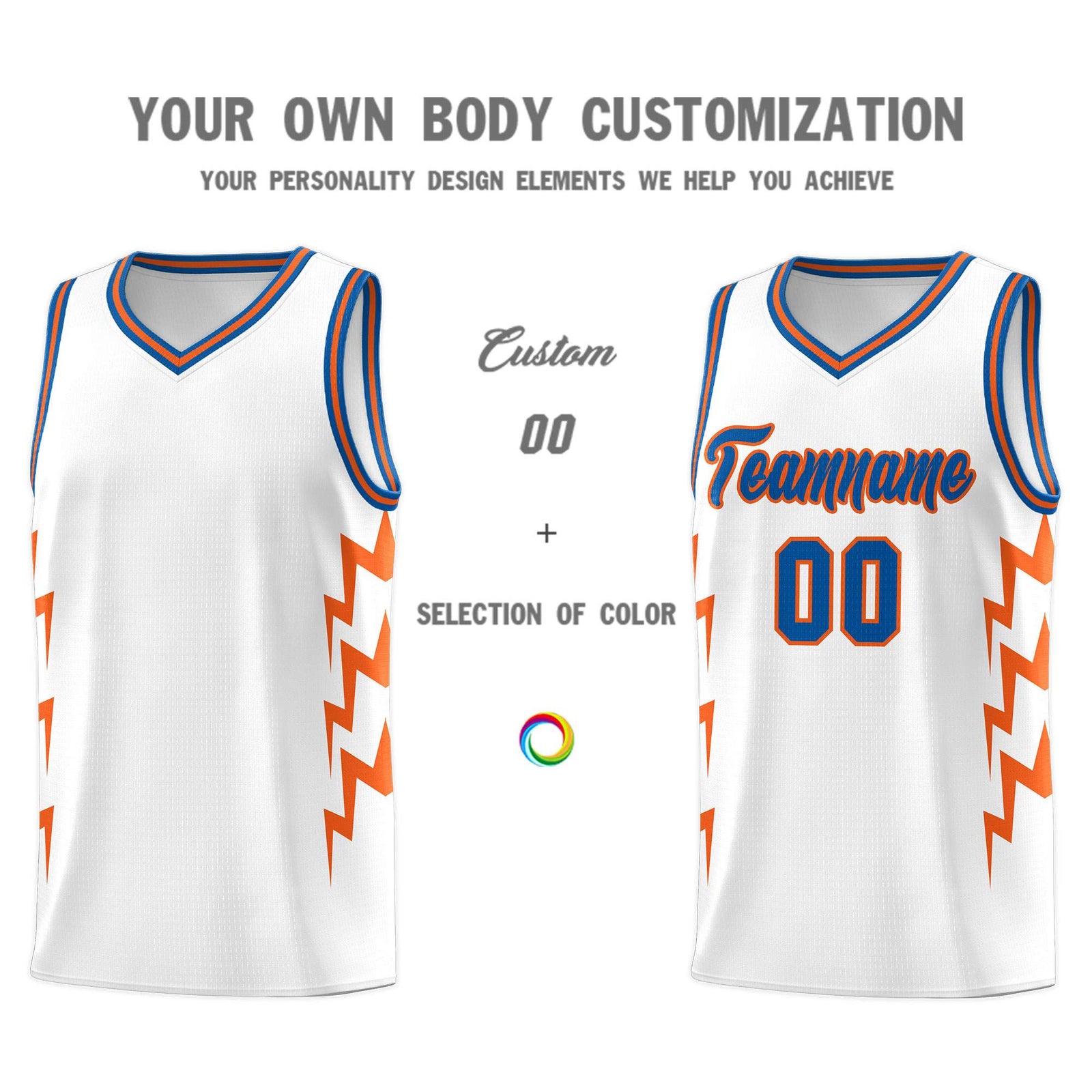 Custom White Side Lightning Pattern Sports Uniform Basketball Jersey