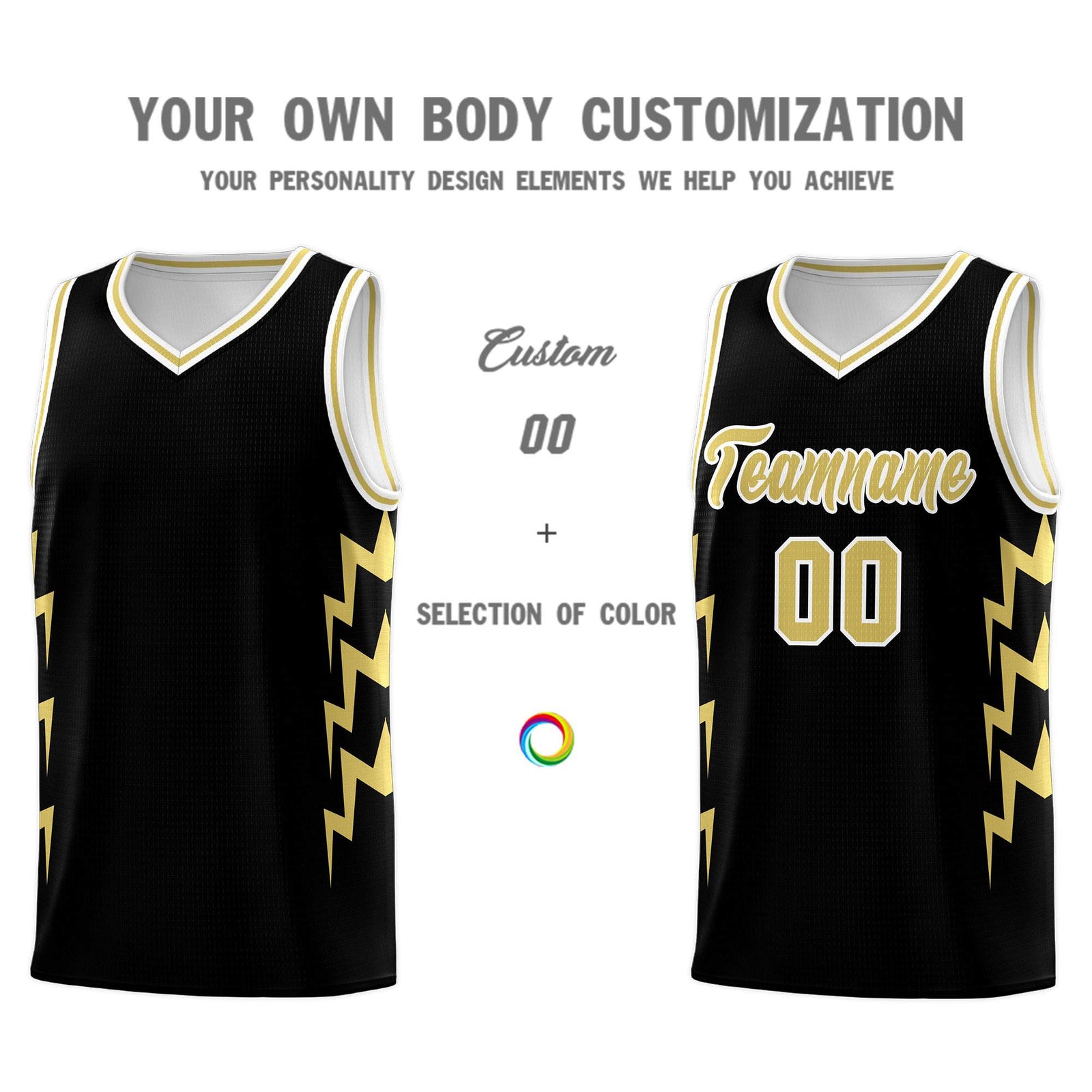 Custom Black Side Lightning Pattern Sports Uniform Basketball Jersey
