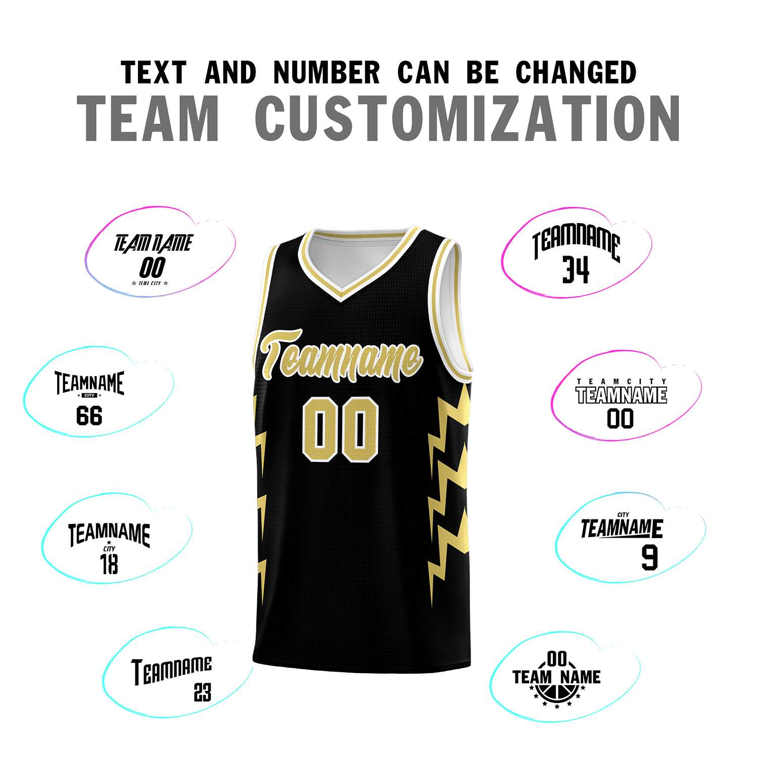 Custom Black Side Lightning Pattern Sports Uniform Basketball Jersey