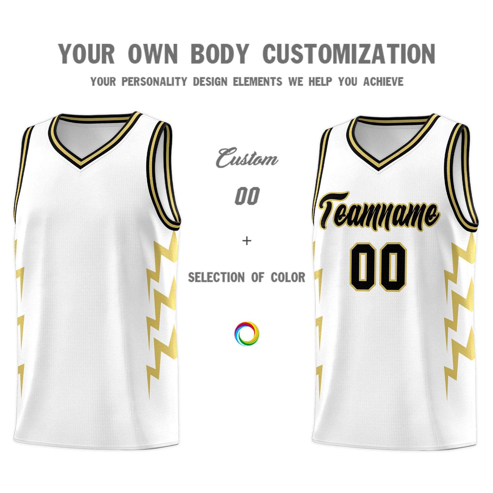 Custom White Side Lightning Pattern Sports Uniform Basketball Jersey