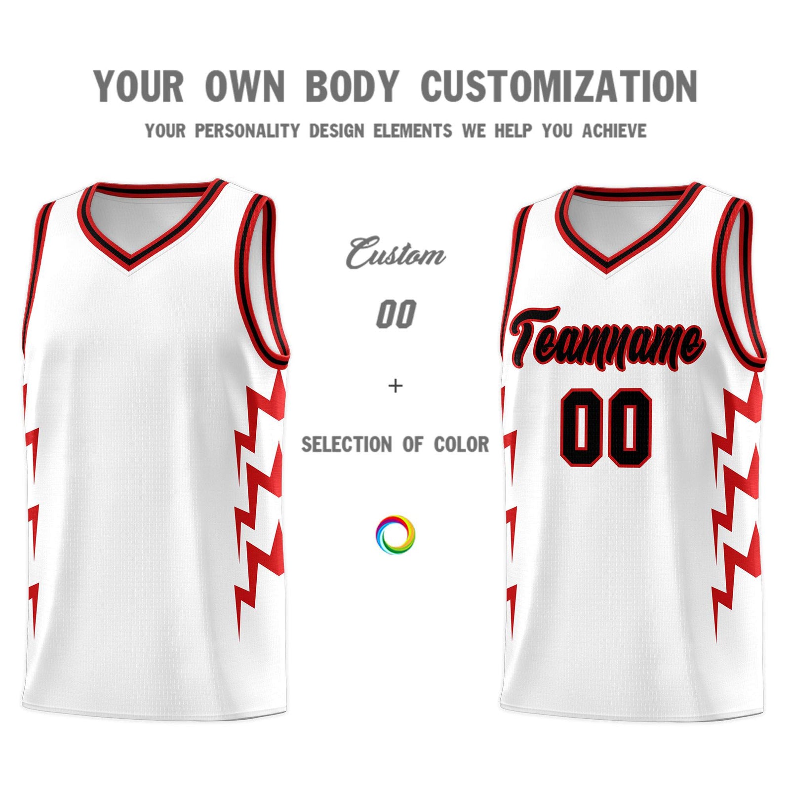 Custom White Side Lightning Pattern Sports Uniform Basketball Jersey