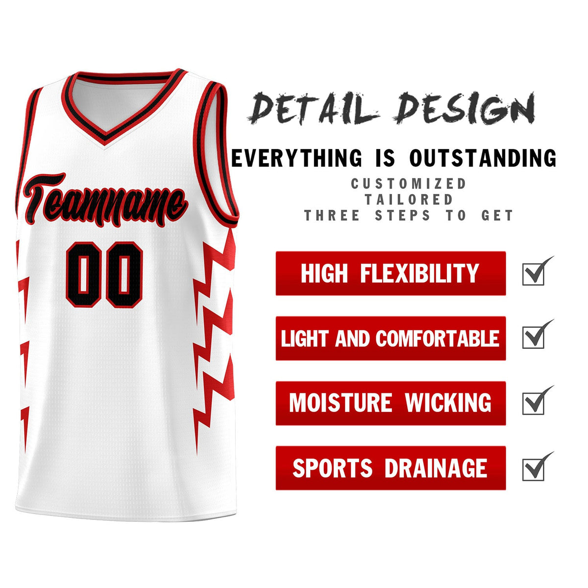 Custom White Side Lightning Pattern Sports Uniform Basketball Jersey