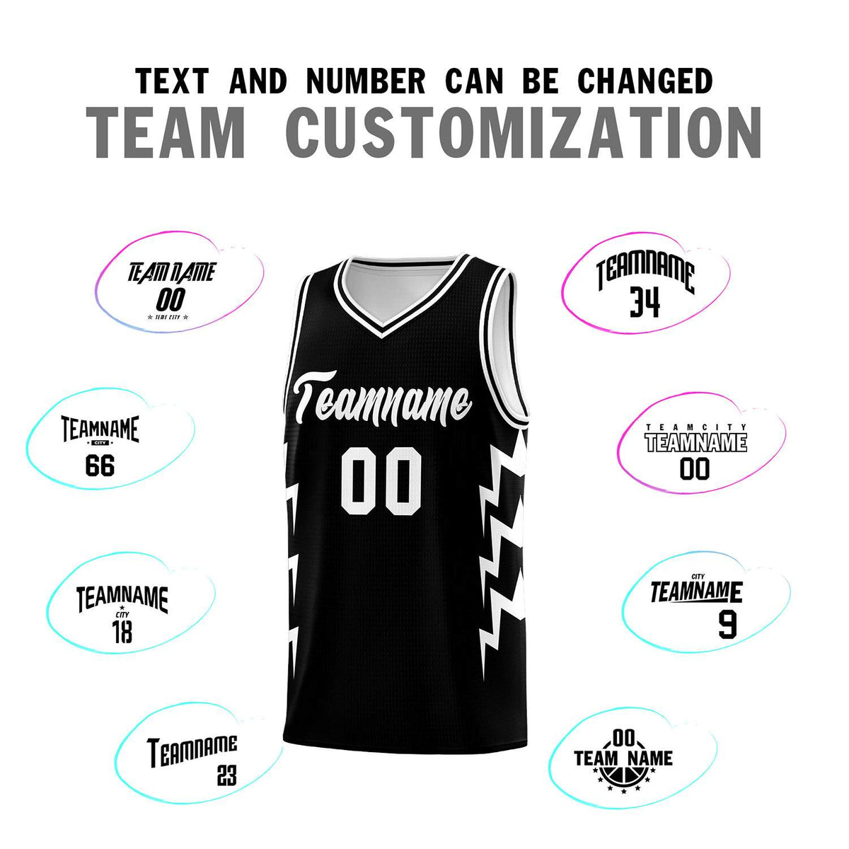 Custom Black Side Lightning Pattern Sports Uniform Basketball Jersey