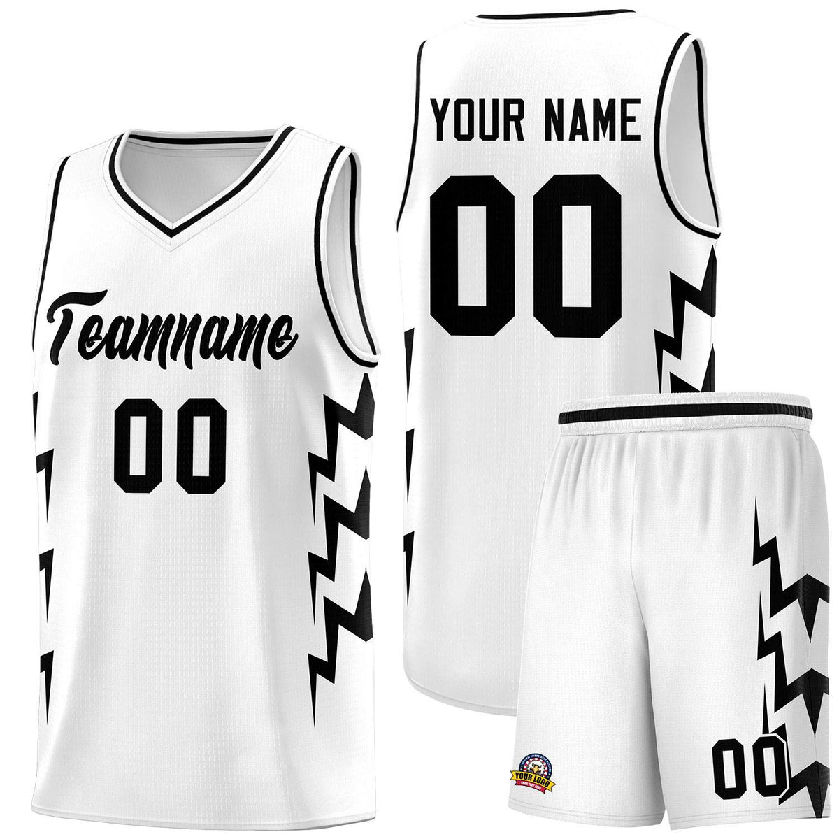 Custom White Side Lightning Pattern Sports Uniform Basketball Jersey