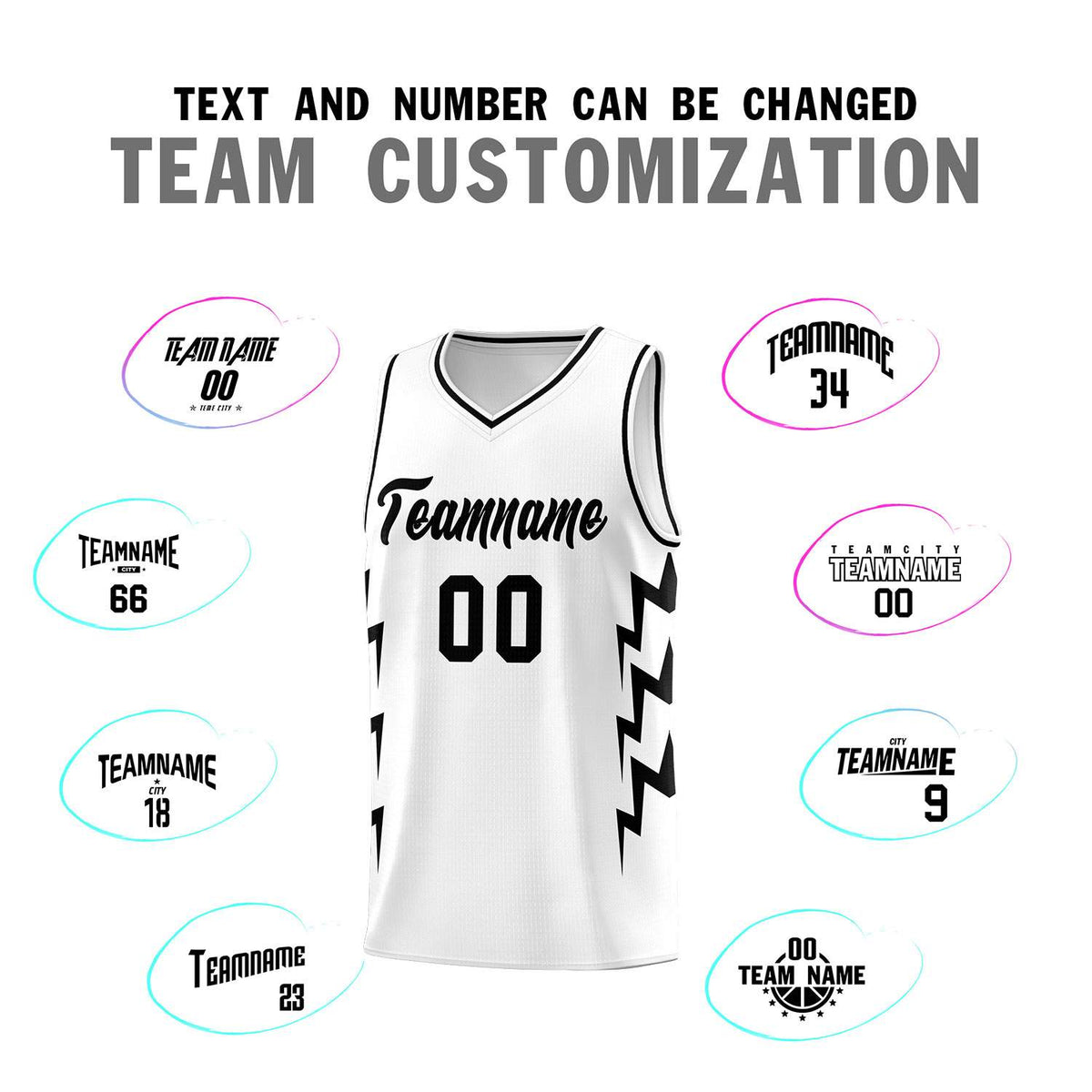 Custom White Side Lightning Pattern Sports Uniform Basketball Jersey
