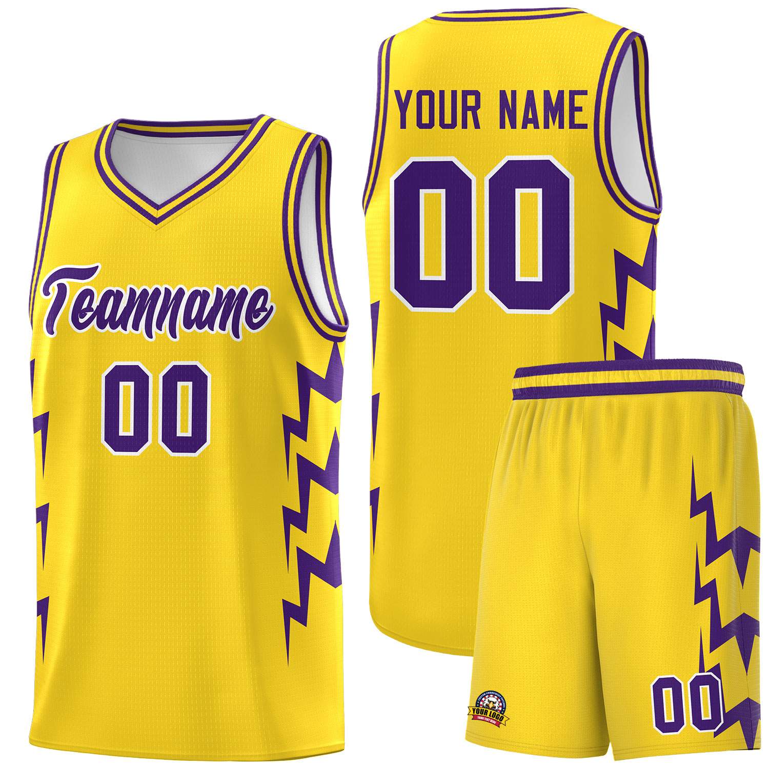 Custom Gold Side Lightning Pattern Sports Uniform Basketball Jersey
