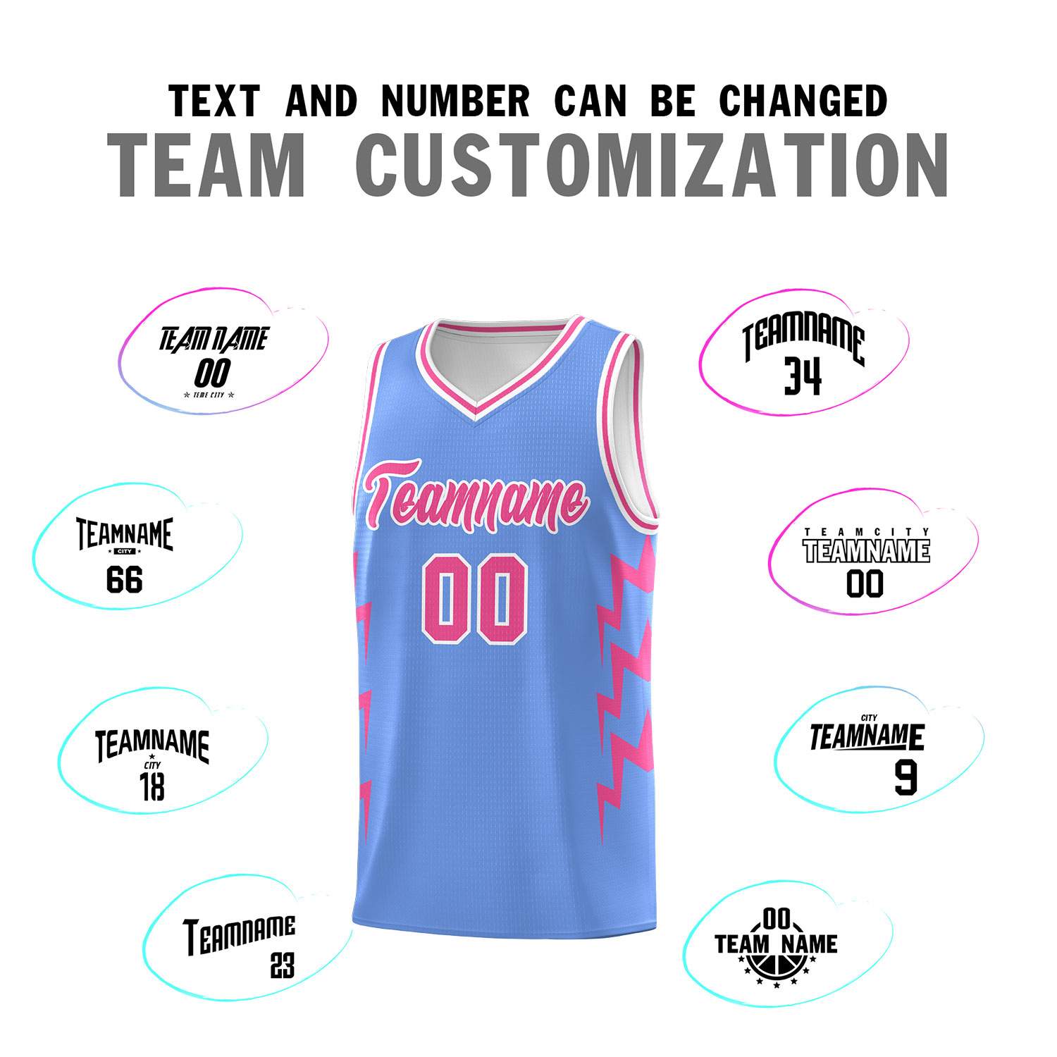 Custom Light Blue Side Lightning Pattern Sports Uniform Basketball Jersey
