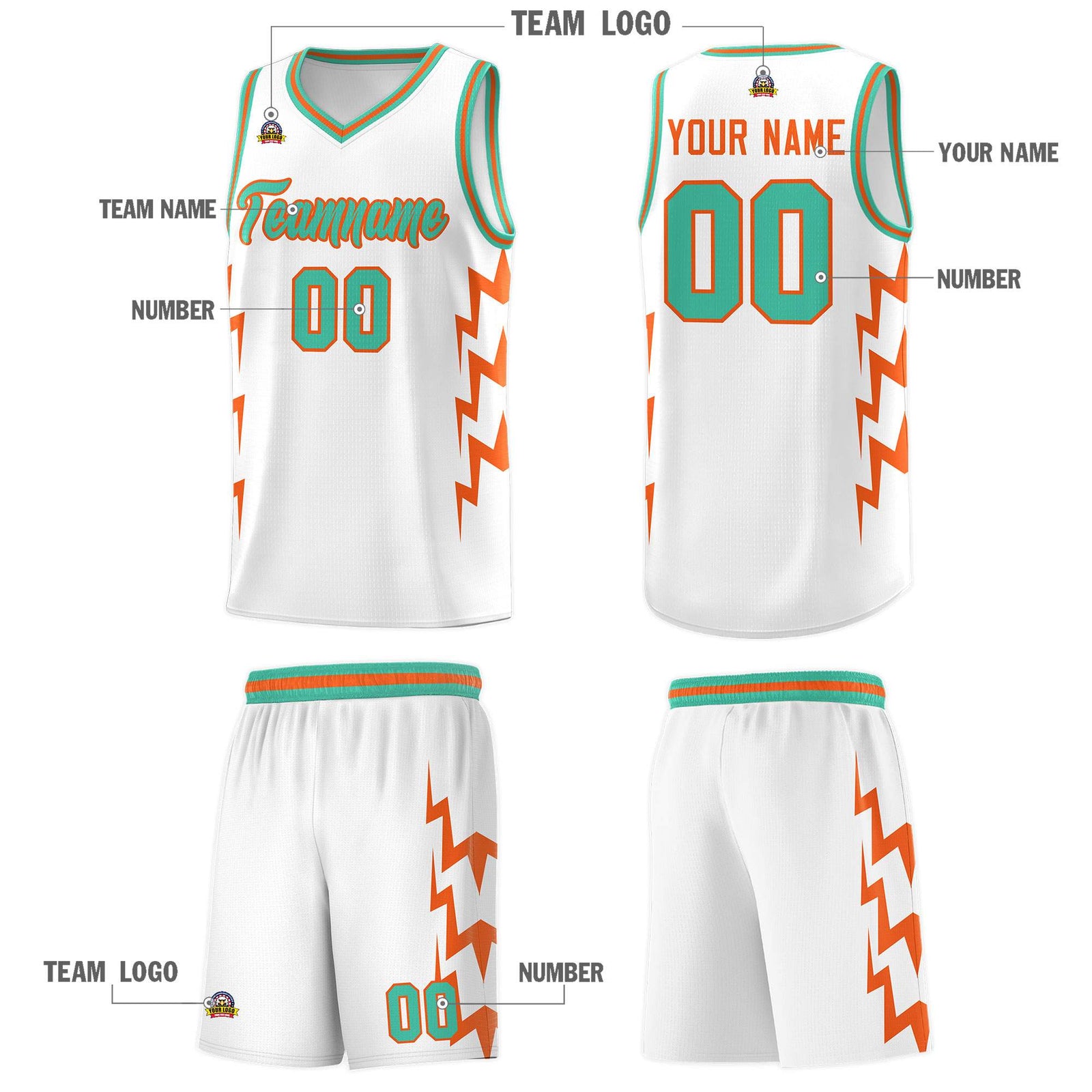 Custom White Side Lightning Pattern Sports Uniform Basketball Jersey