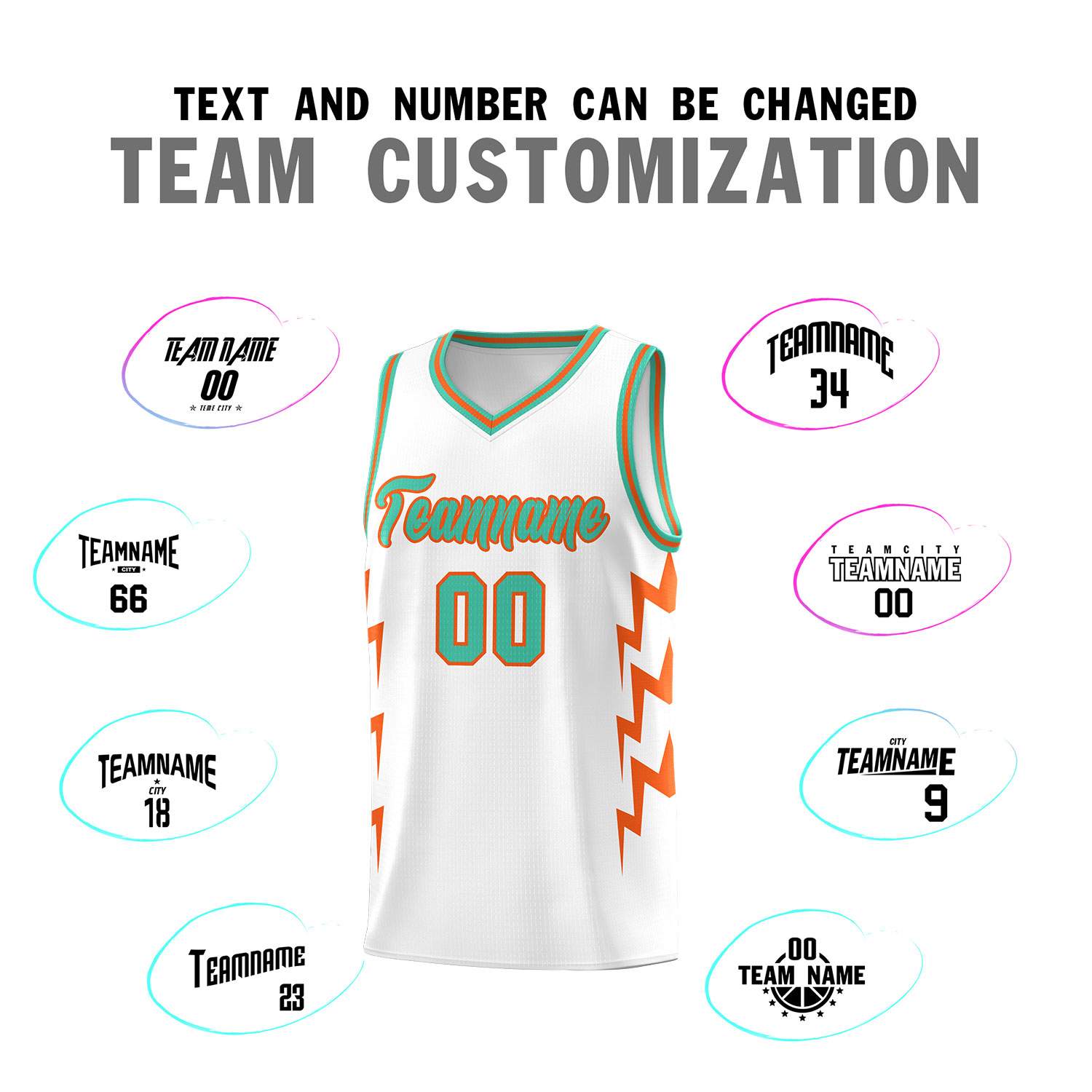 Custom White Side Lightning Pattern Sports Uniform Basketball Jersey