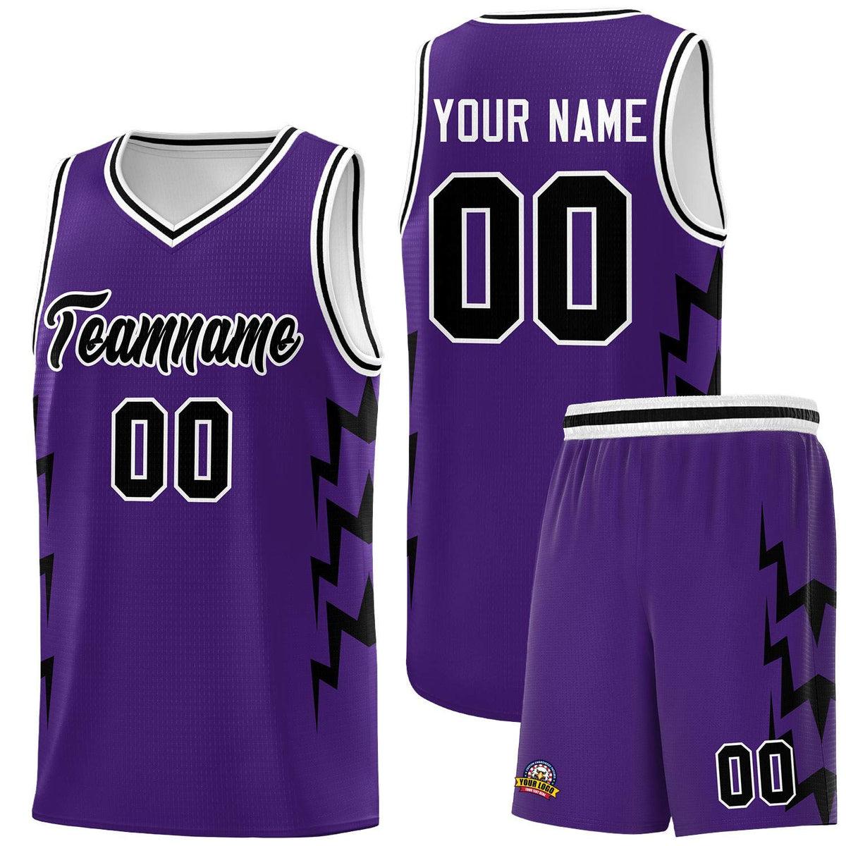 Custom Purple Side Lightning Pattern Sports Uniform Basketball Jersey