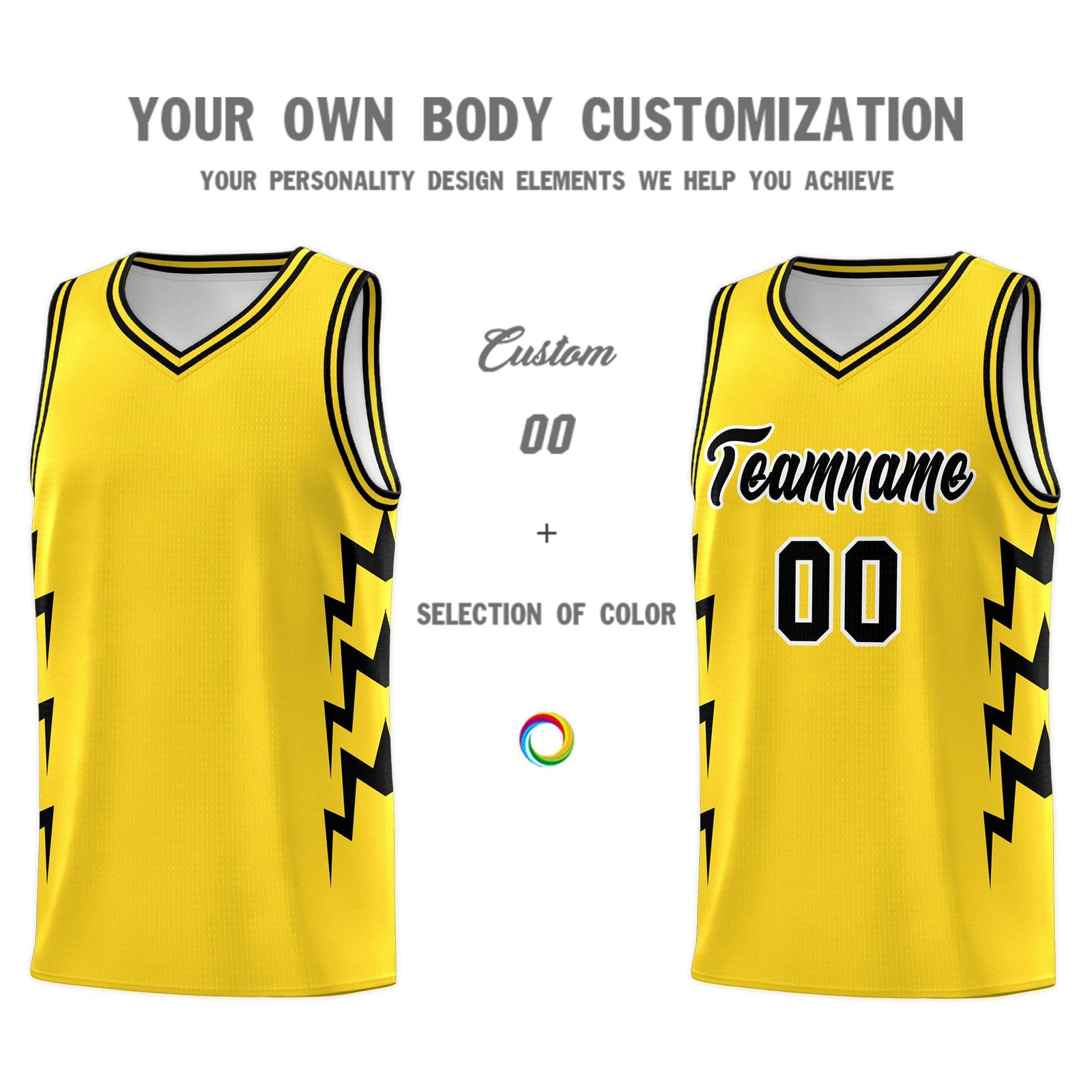 Custom Gold Side Lightning Pattern Sports Uniform Basketball Jersey