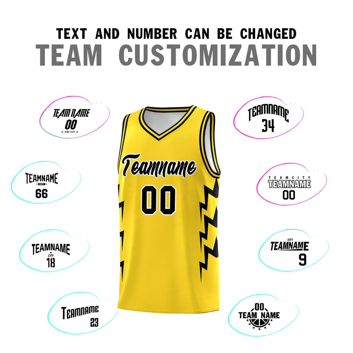 Custom Gold Side Lightning Pattern Sports Uniform Basketball Jersey