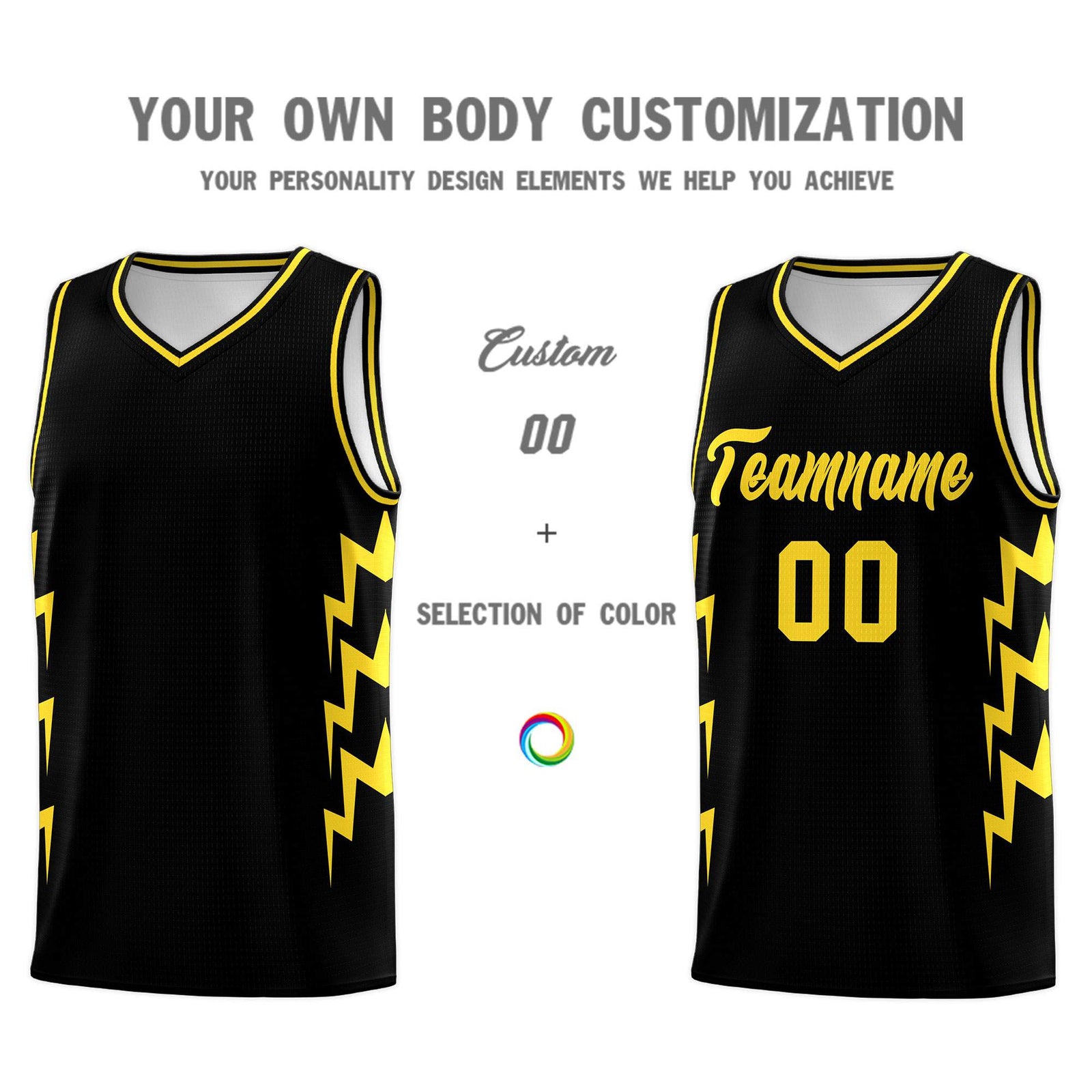 Custom Black Side Lightning Pattern Sports Uniform Basketball Jersey