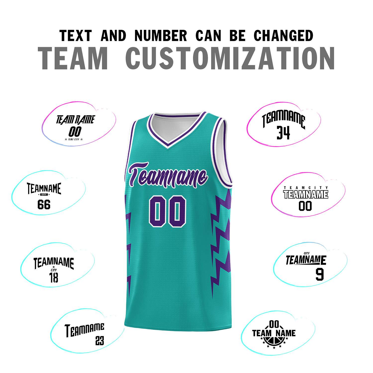Custom Aqua Side Lightning Pattern Sports Uniform Basketball Jersey