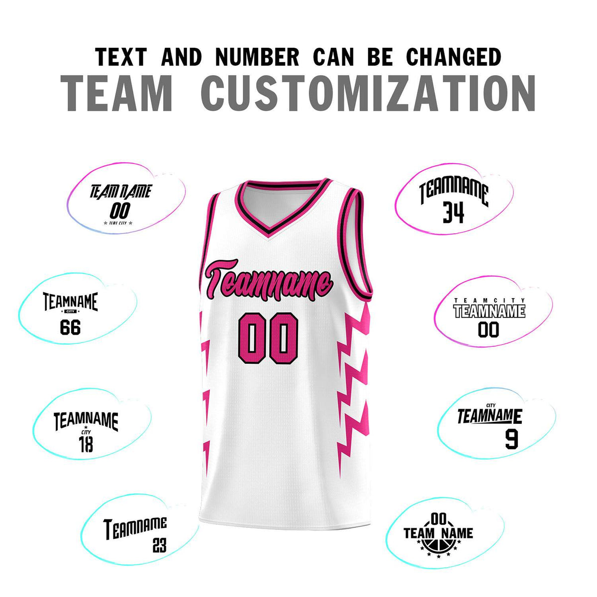 Custom White Side Lightning Pattern Sports Uniform Basketball Jersey