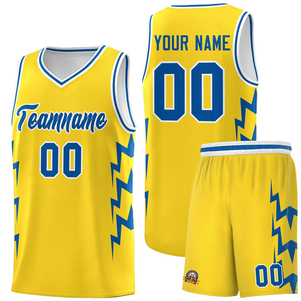 Custom Gold Side Lightning Pattern Sports Uniform Basketball Jersey