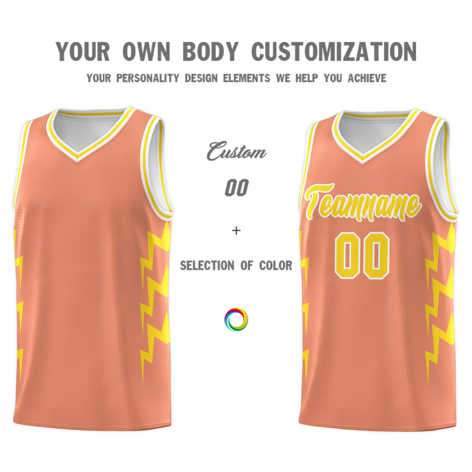 Custom Orange Side Lightning Pattern Sports Uniform Basketball Jersey