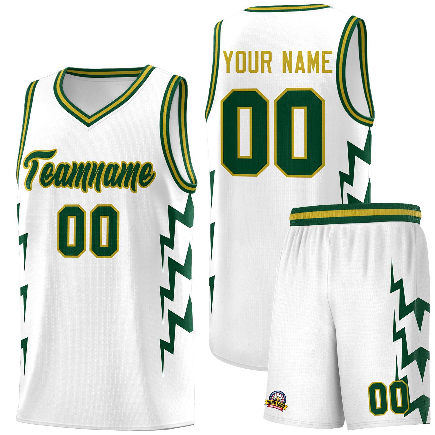 Custom White Side Lightning Pattern Sports Uniform Basketball Jersey