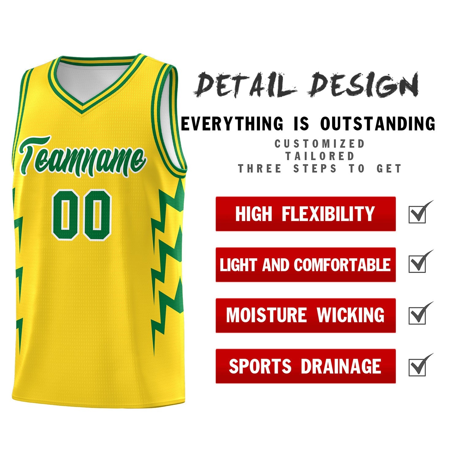 Custom Gold Side Lightning Pattern Sports Uniform Basketball Jersey