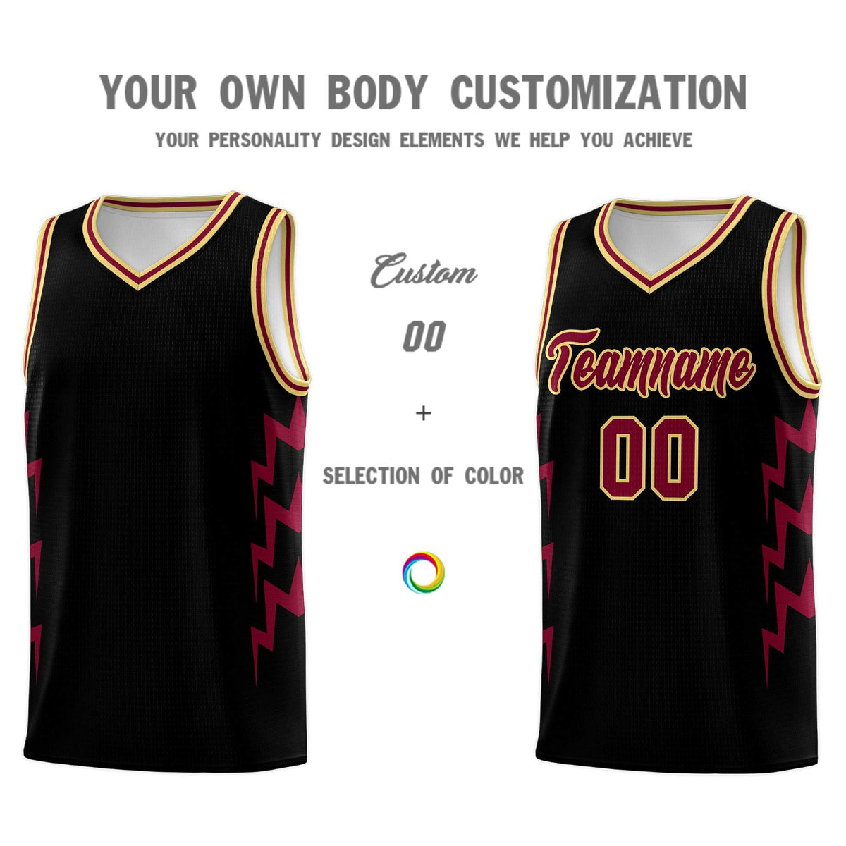 Custom Black Side Lightning Pattern Sports Uniform Basketball Jersey