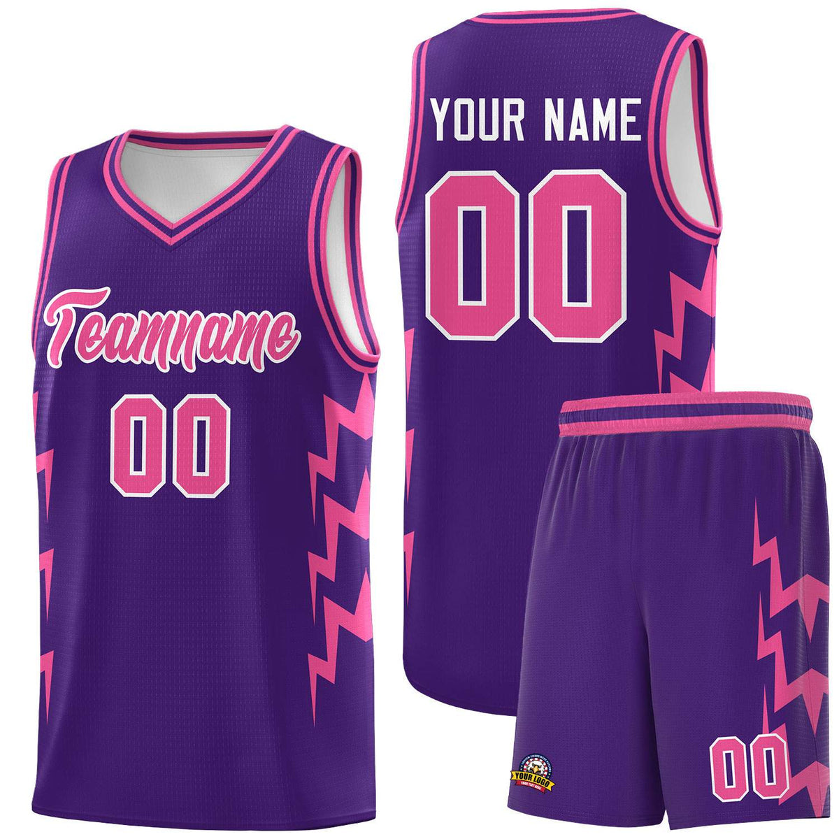 Custom Purple Side Lightning Pattern Sports Uniform Basketball Jersey