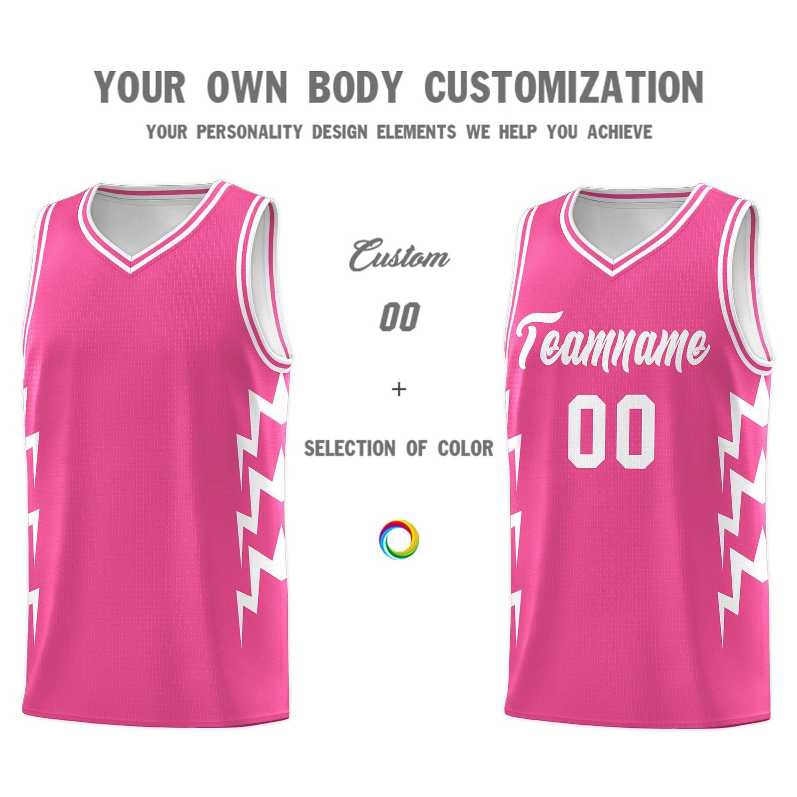 Custom Pink Side Lightning Pattern Sports Uniform Basketball Jersey