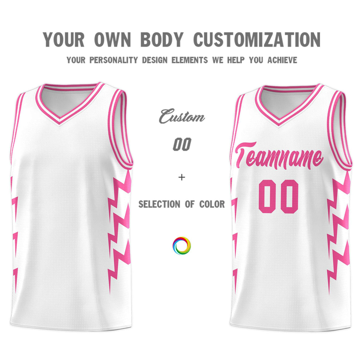 Custom White Side Lightning Pattern Sports Uniform Basketball Jersey