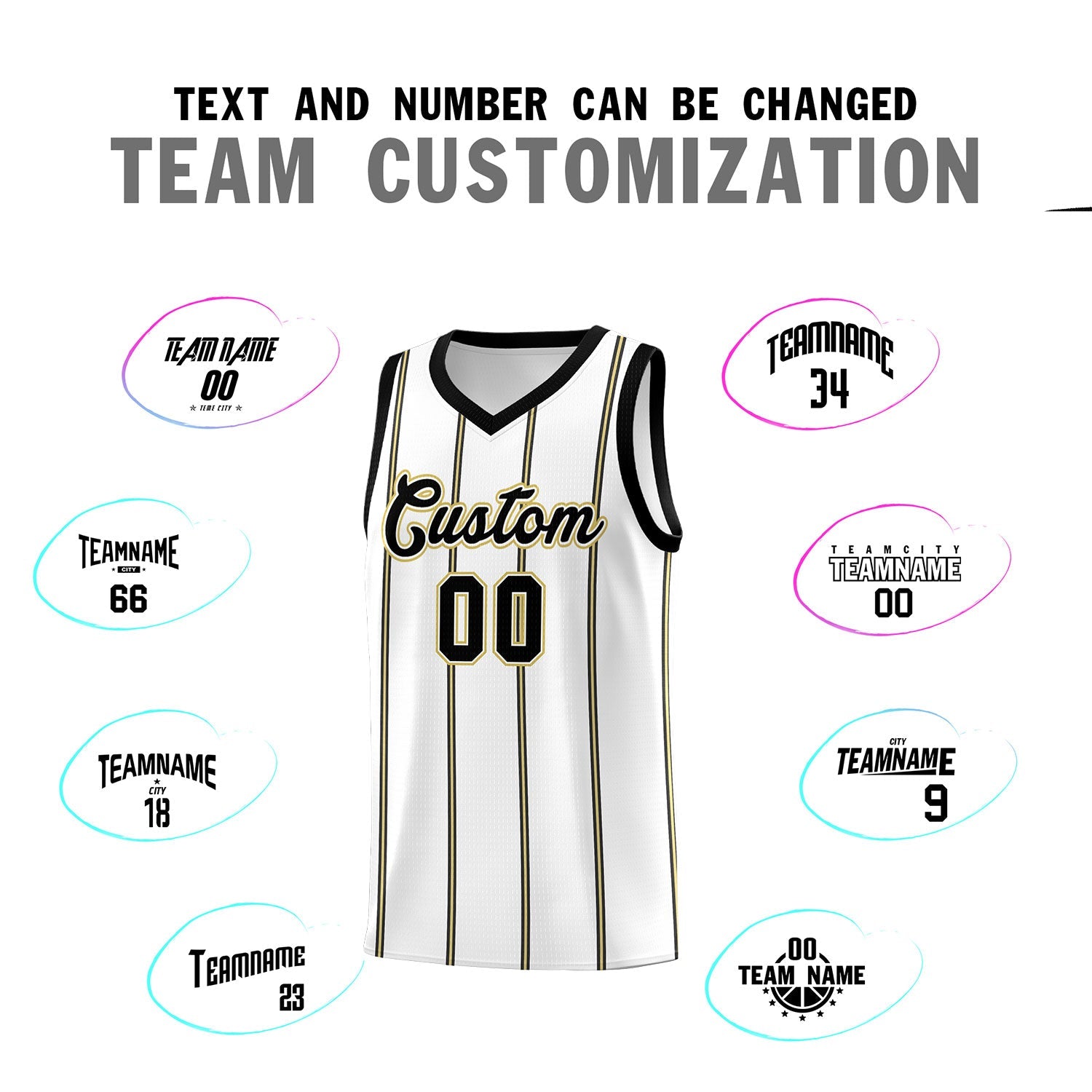 Custom White Black Old Gold Vertical Stripes Single Sided Sets Basketball Jersey | For Men,Stitched,Perfect for Training,Add Name and Numbern | KXKSHOP