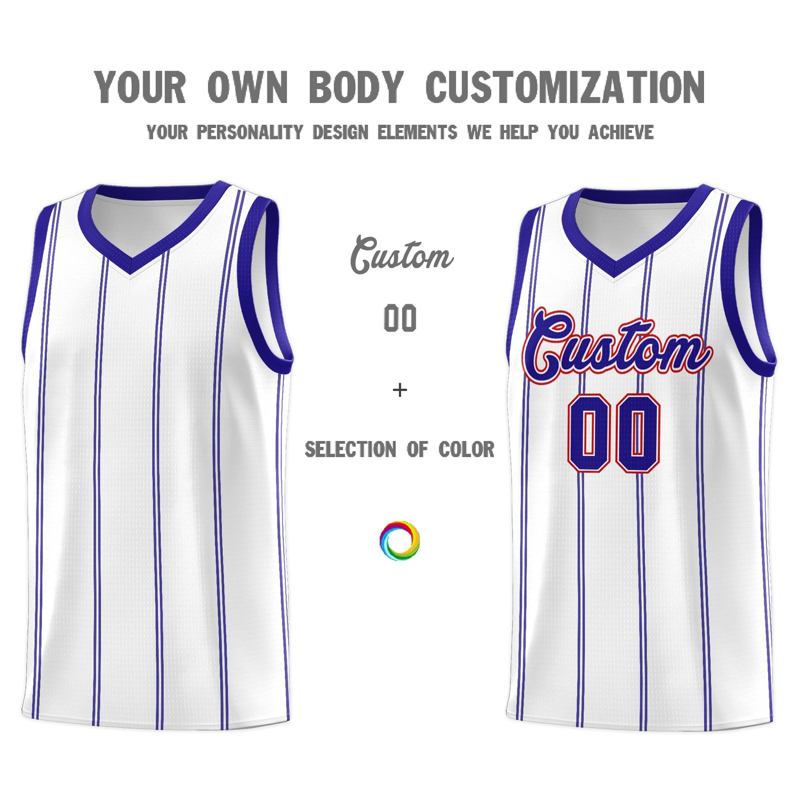Custom White Royal Blue Red Vertical Stripes Single Sided Sets Basketball Jersey | For Men,Stitched,Perfect for Training,Add Name and Numbern | KXKSHOP