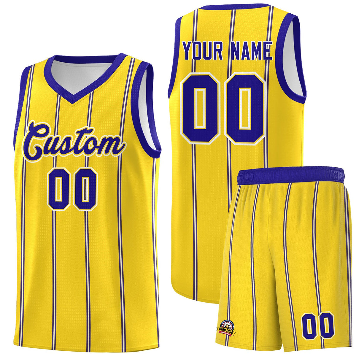 Custom Gold Royal Blue White Vertical Stripes Single Sided Sets Basketball Jersey | For Men,Stitched,Perfect for Training,Add Name and Numbern | KXKSHOP
