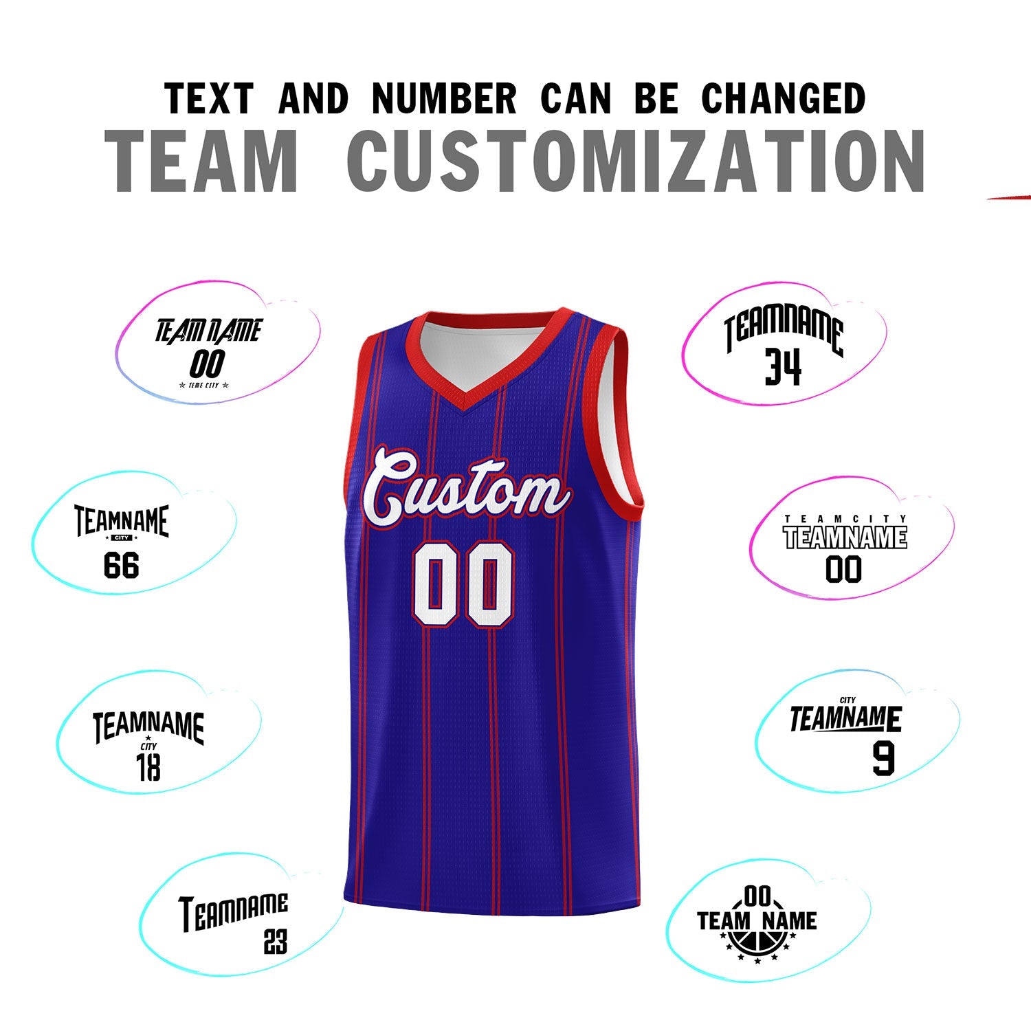 Custom Royal Blue Red White Vertical Stripes Single Sided Sets Basketball Jersey | For Men,Stitched,Perfect for Training,Add Name and Numbern | KXKSHOP