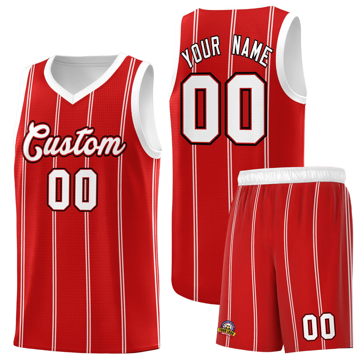 Custom Red White Black Vertical Stripes Single Sided Sets Basketball Jersey | For Men,Stitched,Perfect for Training,Add Name and Numbern | KXKSHOP