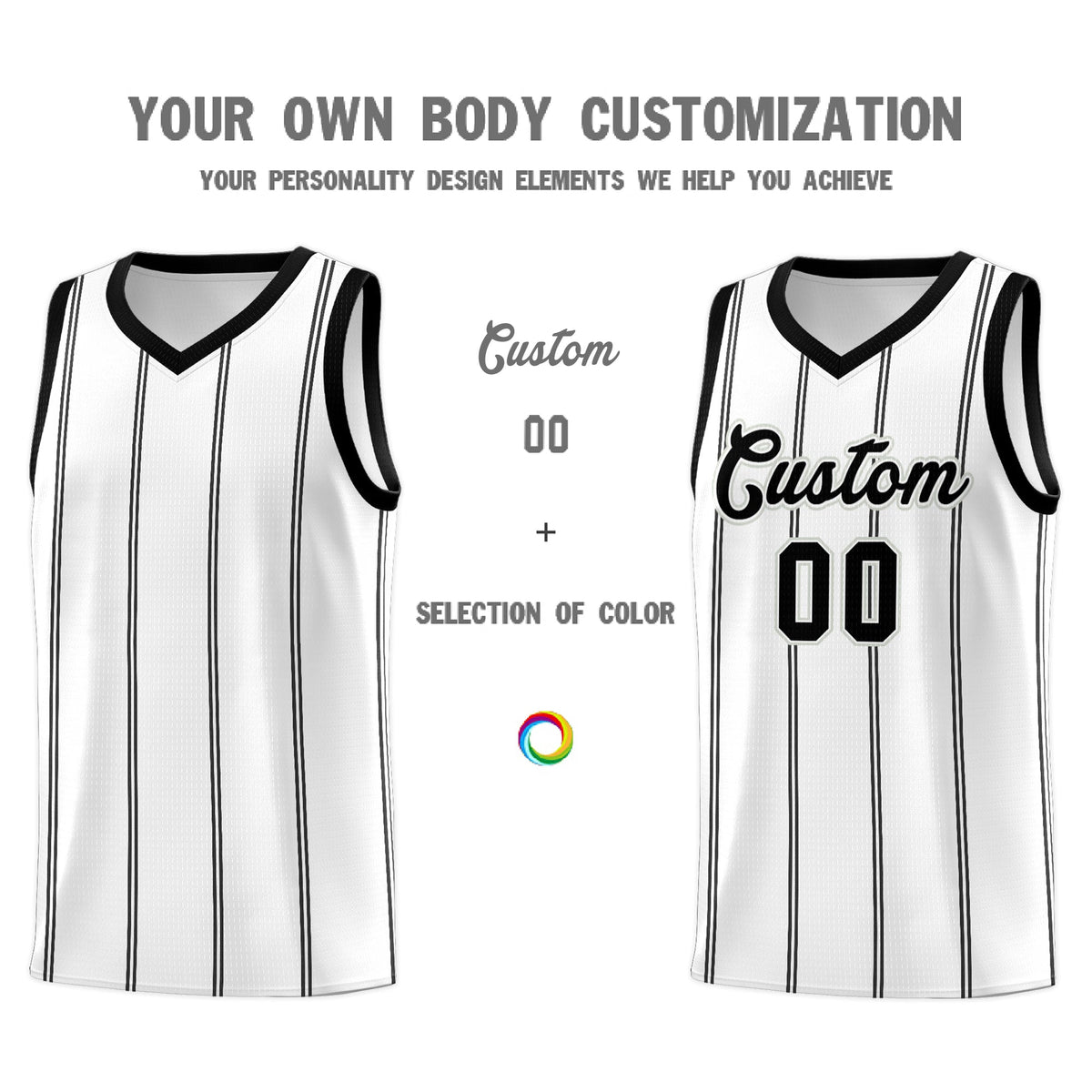 Custom White Black Gray Vertical Stripes Single Sided Sets Basketball Jersey | For Men,Stitched,Perfect for Training,Add Name and Numbern | KXKSHOP