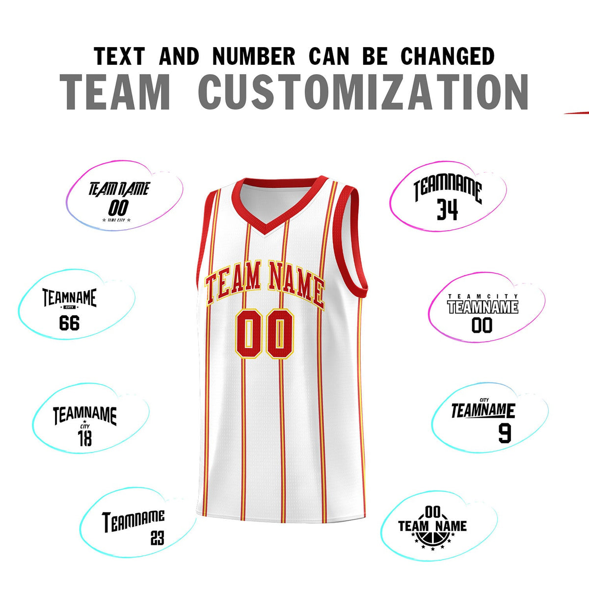 Custom White Red Gold Vertical Stripes Single Sided Sets Basketball Jersey | For Men,Stitched,Perfect for Training,Add Name and Numbern | KXKSHOP