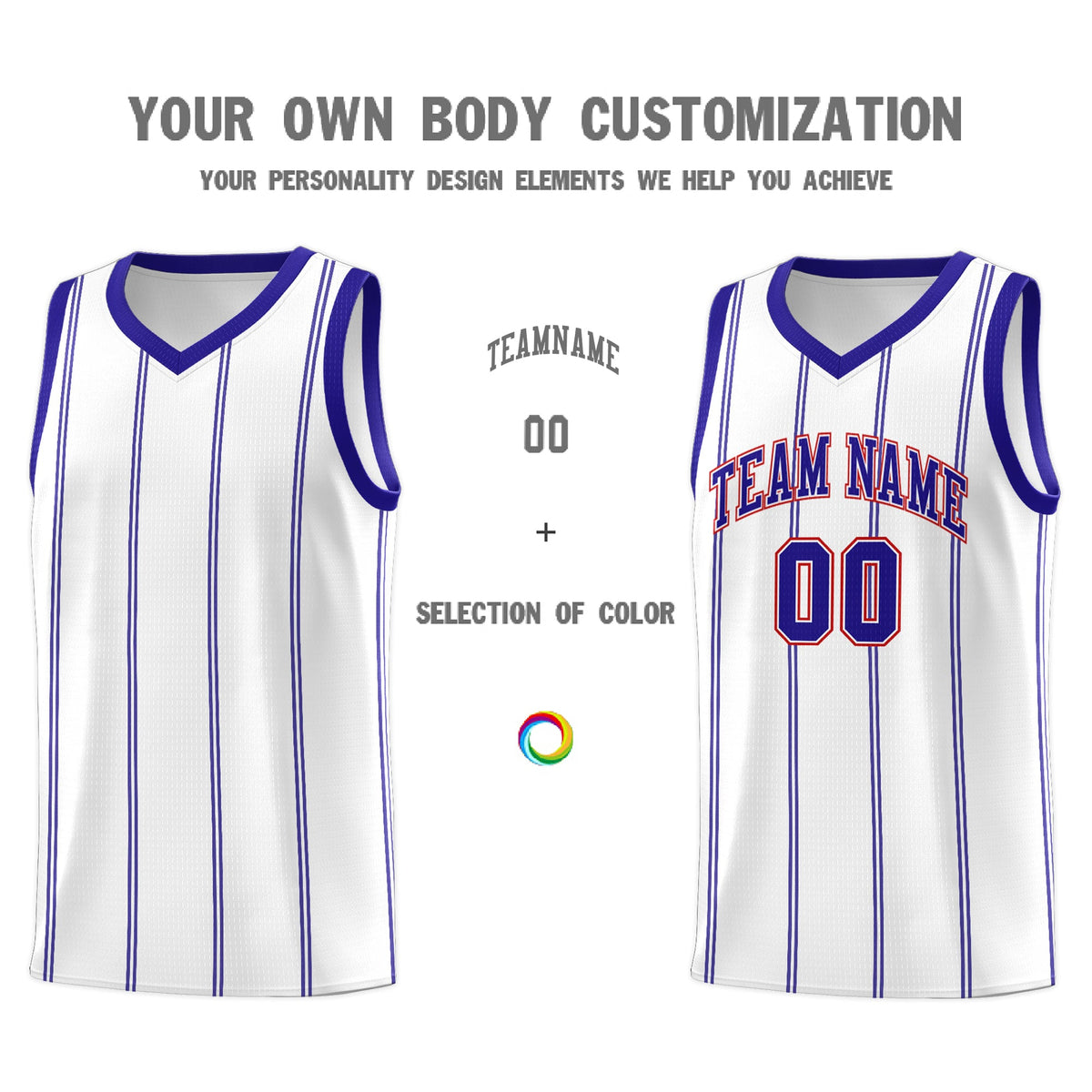 Custom White Royal Blue Red Vertical Stripes Single Sided Sets Basketball Jersey | For Men,Stitched,Perfect for Training,Add Name and Numbern | KXKSHOP