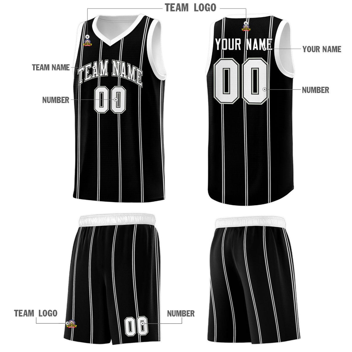 Custom Black White Gray Vertical Stripes Single Sided Sets Basketball Jersey | For Men,Stitched,Perfect for Training,Add Name and Numbern | KXKSHOP