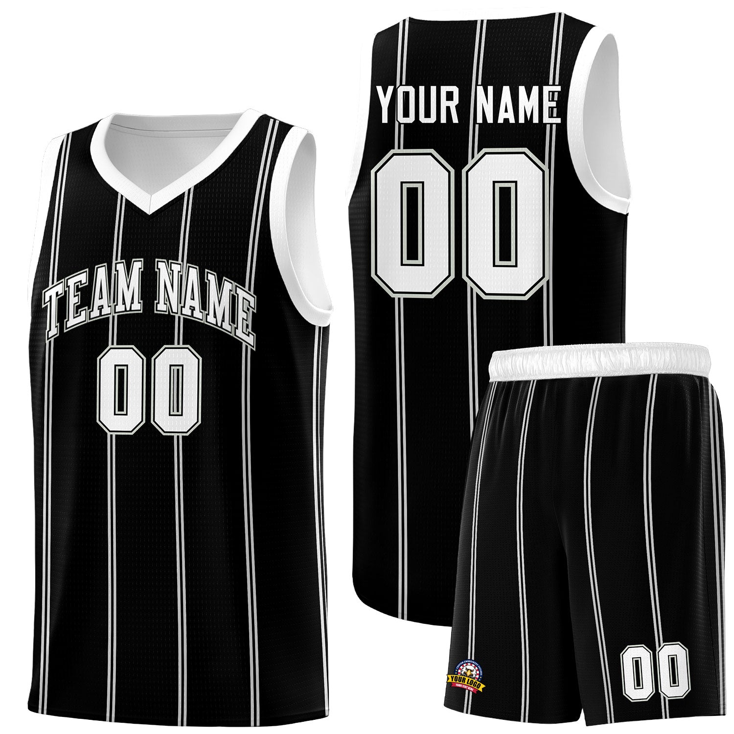 Custom Black White Gray Vertical Stripes Single Sided Sets Basketball Jersey | For Men,Stitched,Perfect for Training,Add Name and Numbern | KXKSHOP