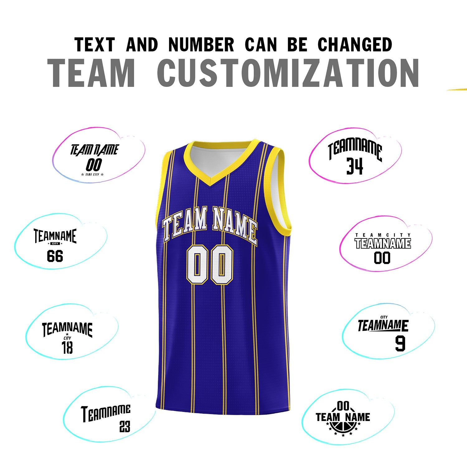 Custom Royal Blue Gold White Vertical Stripes Single Sided Sets Basketball Jersey | For Men,Stitched,Perfect for Training,Add Name and Numbern | KXKSHOP