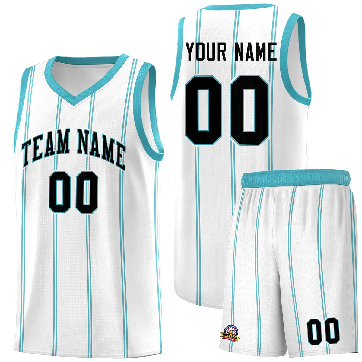 Custom White Sky Blue Black Vertical Stripes Single Sided Sets Basketball Jersey | For Men,Stitched,Perfect for Training,Add Name and Numbern | KXKSHOP