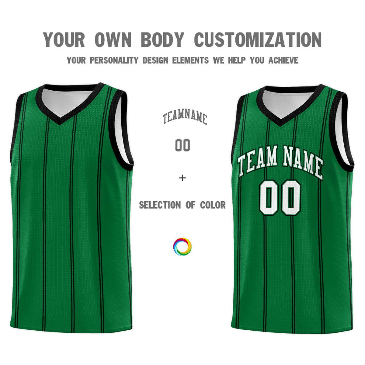 Custom Kelly Green Black White Vertical Stripes Single Sided Sets Basketball Jersey | For Men,Stitched,Perfect for Training,Add Name and Numbern | KXKSHOP