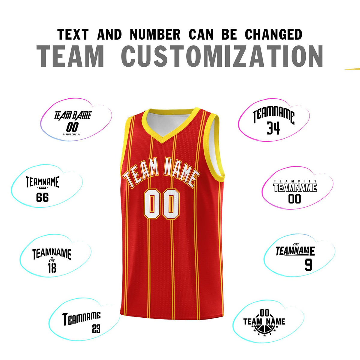 Custom Red Gold White Vertical Stripes Single Sided Sets Basketball Jersey | For Men,Stitched,Perfect for Training,Add Name and Numbern | KXKSHOP