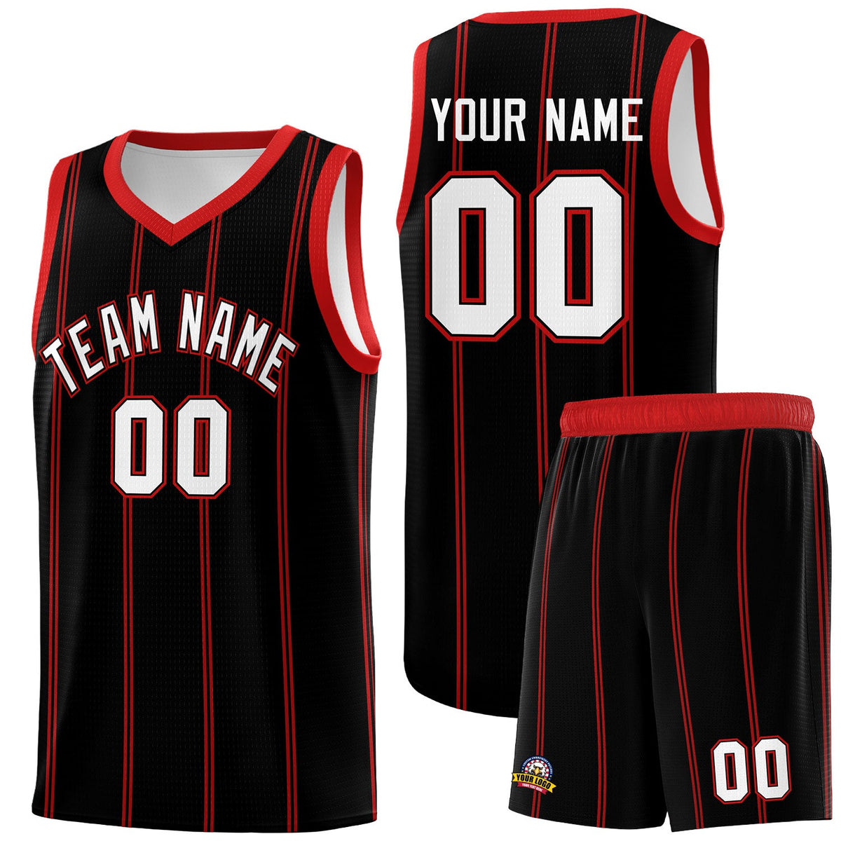 Custom Black Red White Vertical Stripes Single Sided Sets Basketball Jersey | For Men,Stitched,Perfect for Training,Add Name and Numbern | KXKSHOP