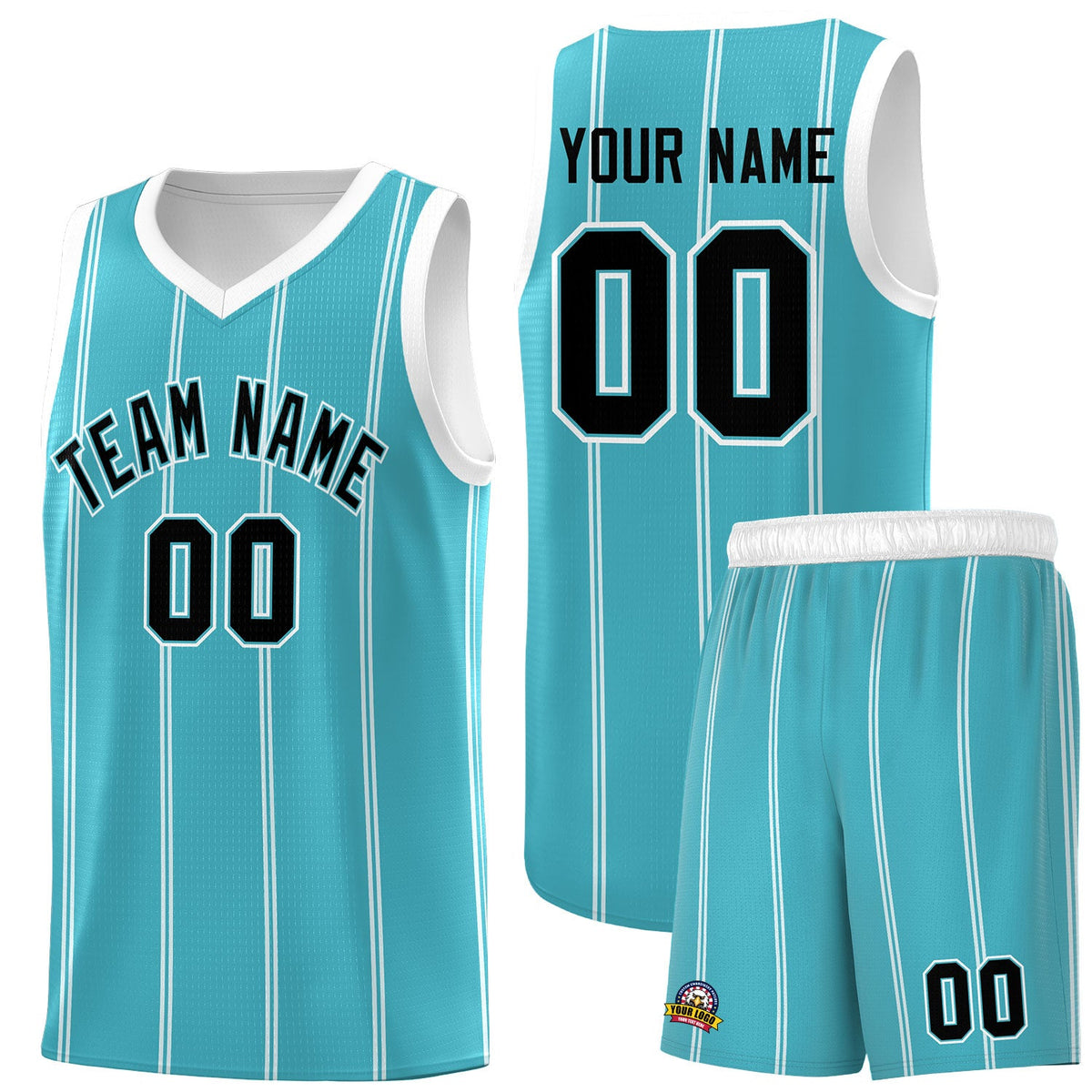 Custom Sky Blue White Black Vertical Stripes Single Sided Sets Basketball Jersey | For Men,Stitched,Perfect for Training,Add Name and Numbern | KXKSHOP