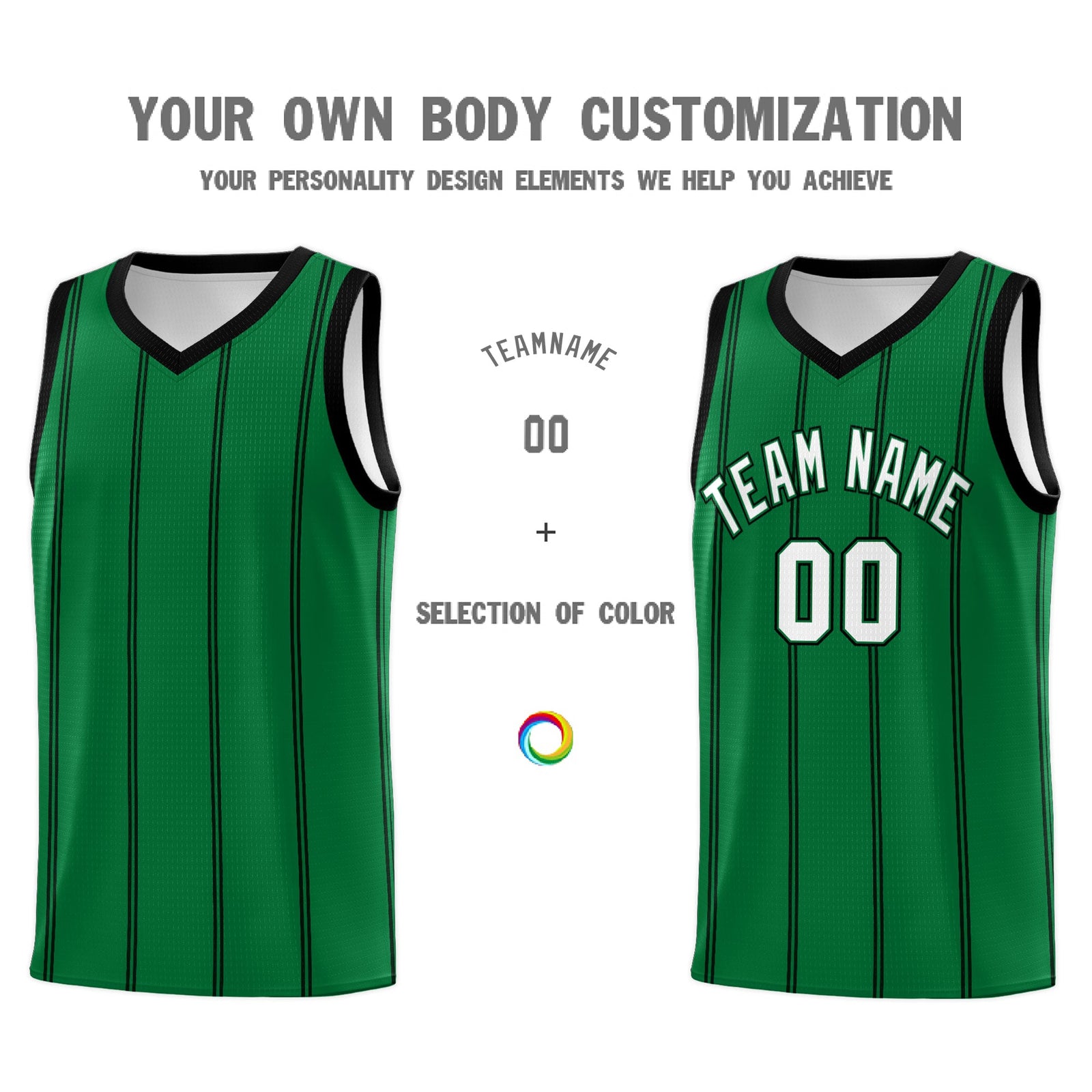Custom Kelly Green Black White Vertical Stripes Single Sided Sets Basketball Jersey | For Men,Stitched,Perfect for Training,Add Name and Numbern | KXKSHOP