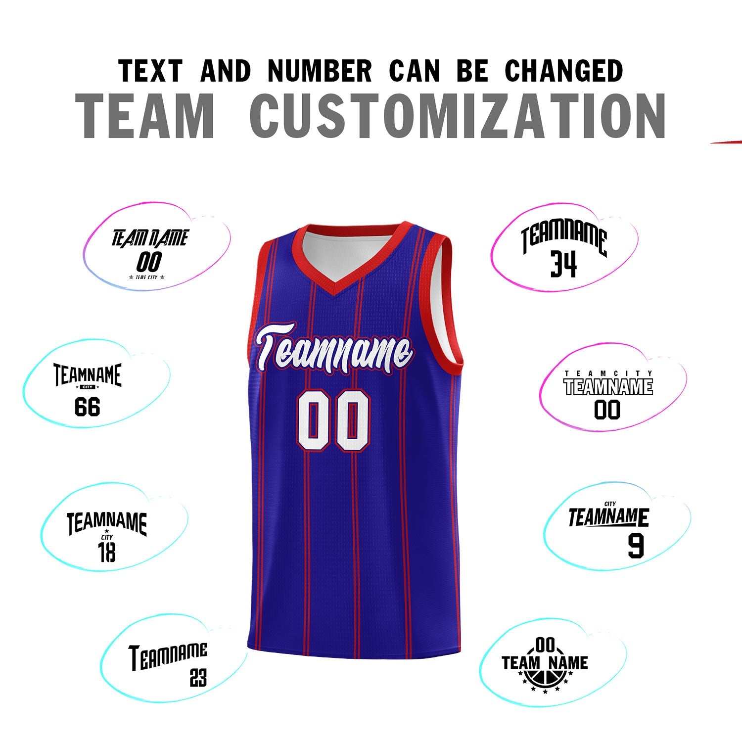 Custom Royal Blue Red White Vertical Stripes Single Sided Sets Basketball Jersey | For Men,Stitched,Perfect for Training,Add Name and Numbern | KXKSHOP