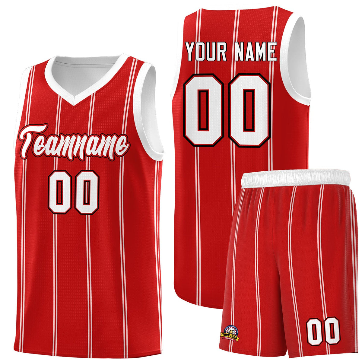 Custom Red White Black Vertical Stripes Single Sided Sets Basketball Jersey | For Men,Stitched,Perfect for Training,Add Name and Numbern | KXKSHOP